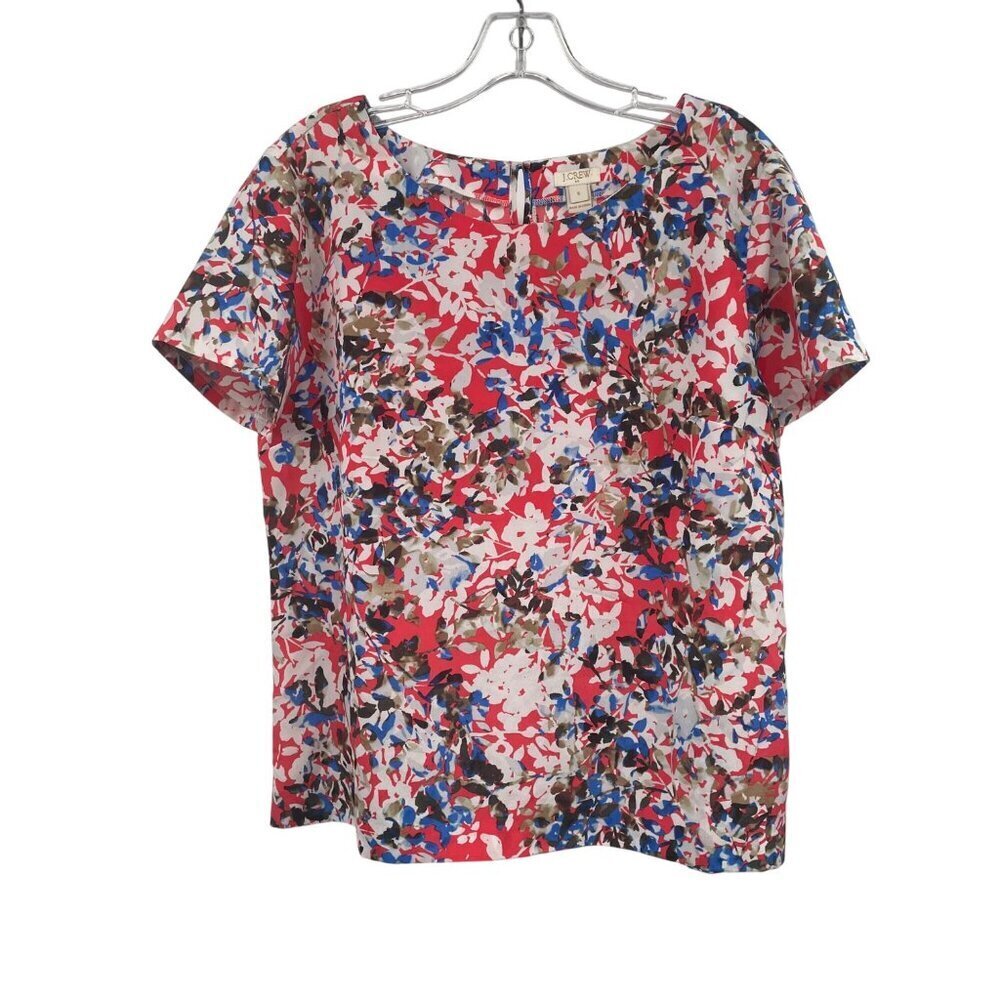 J.Crew Colorful Print Blouse Short Sleeve Keyhole Back Womens Size Small